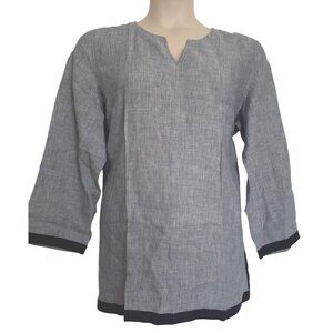 Untuckit Bella Donna Size 18 100% Linen Blouse NWT Tunic Blue 3/4 Sleeve